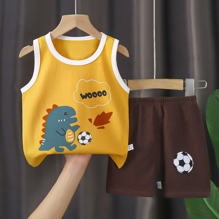 Boys Printed Short Sleeves Pure Cotton T-shirt With Shorts