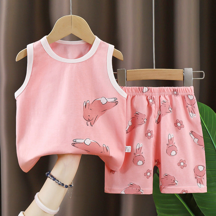 Girls Printed Round Neck Pure Cotton T-shirt With Shorts