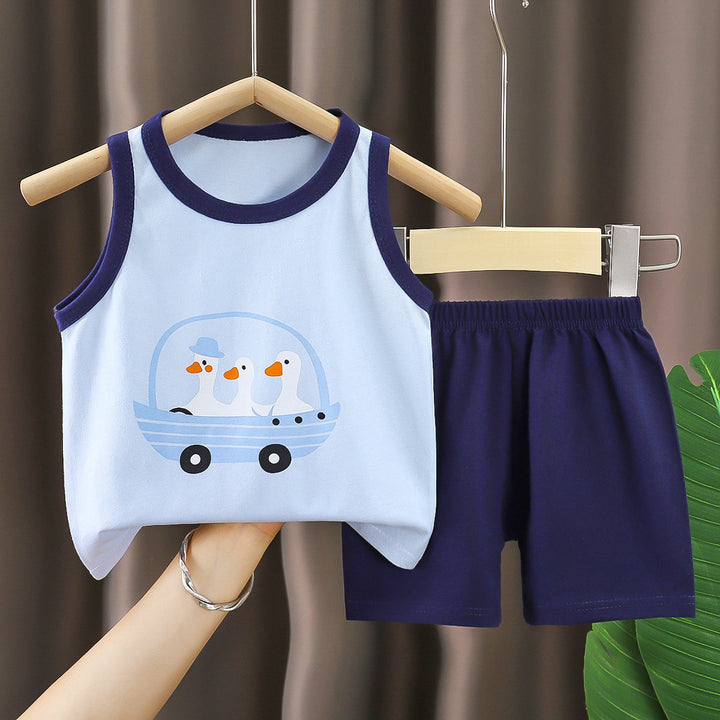 Boys Printed Short Sleeves Pure Cotton T-shirt With Shorts