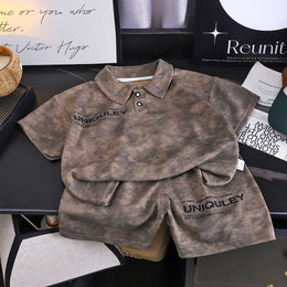 Boys Printed Polo Collar T-shirt With Shorts