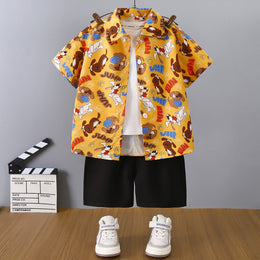 Boys Printed Short Sleeves Pure Cotton Shirt And T-shirt With Shorts