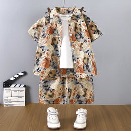 Boys Printed Short Sleeves Pure Cotton Shirt And T-shirt With Shorts