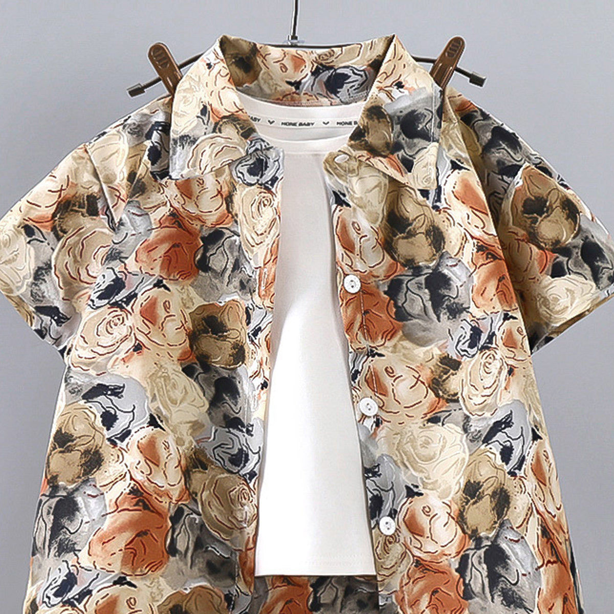 Boys Printed Short Sleeves Pure Cotton Shirt And T-shirt With Shorts