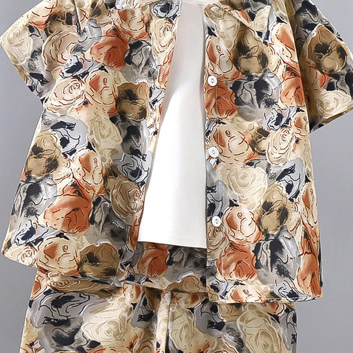 Boys Printed Short Sleeves Pure Cotton Shirt And T-shirt With Shorts