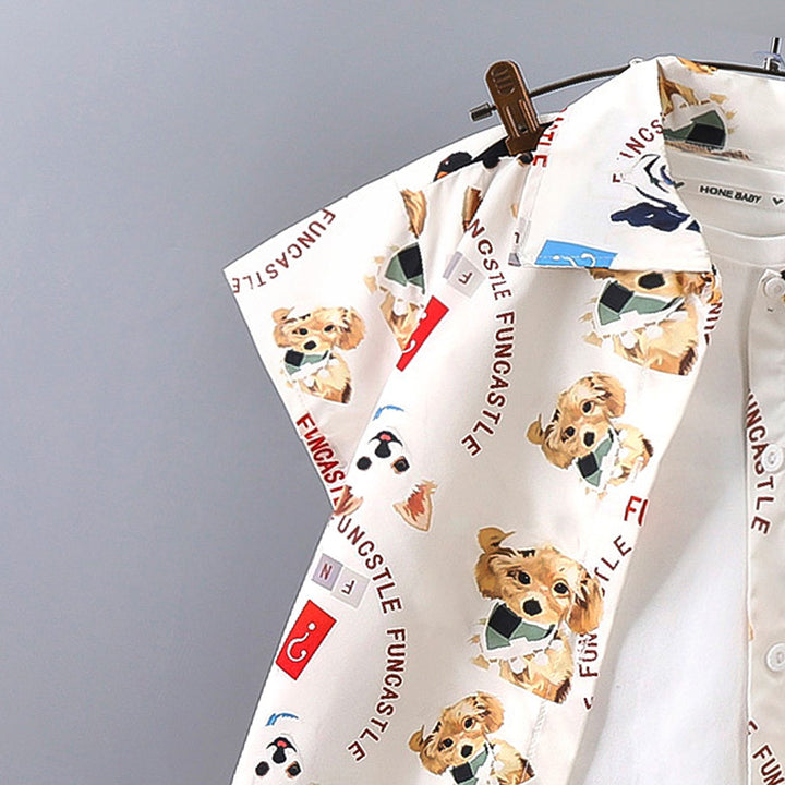 Boys Printed Short Sleeves Pure Cotton Shirt And T-shirt With Shorts