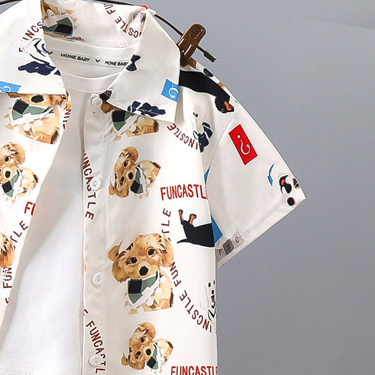 Boys Printed Short Sleeves Pure Cotton Shirt And T-shirt With Shorts