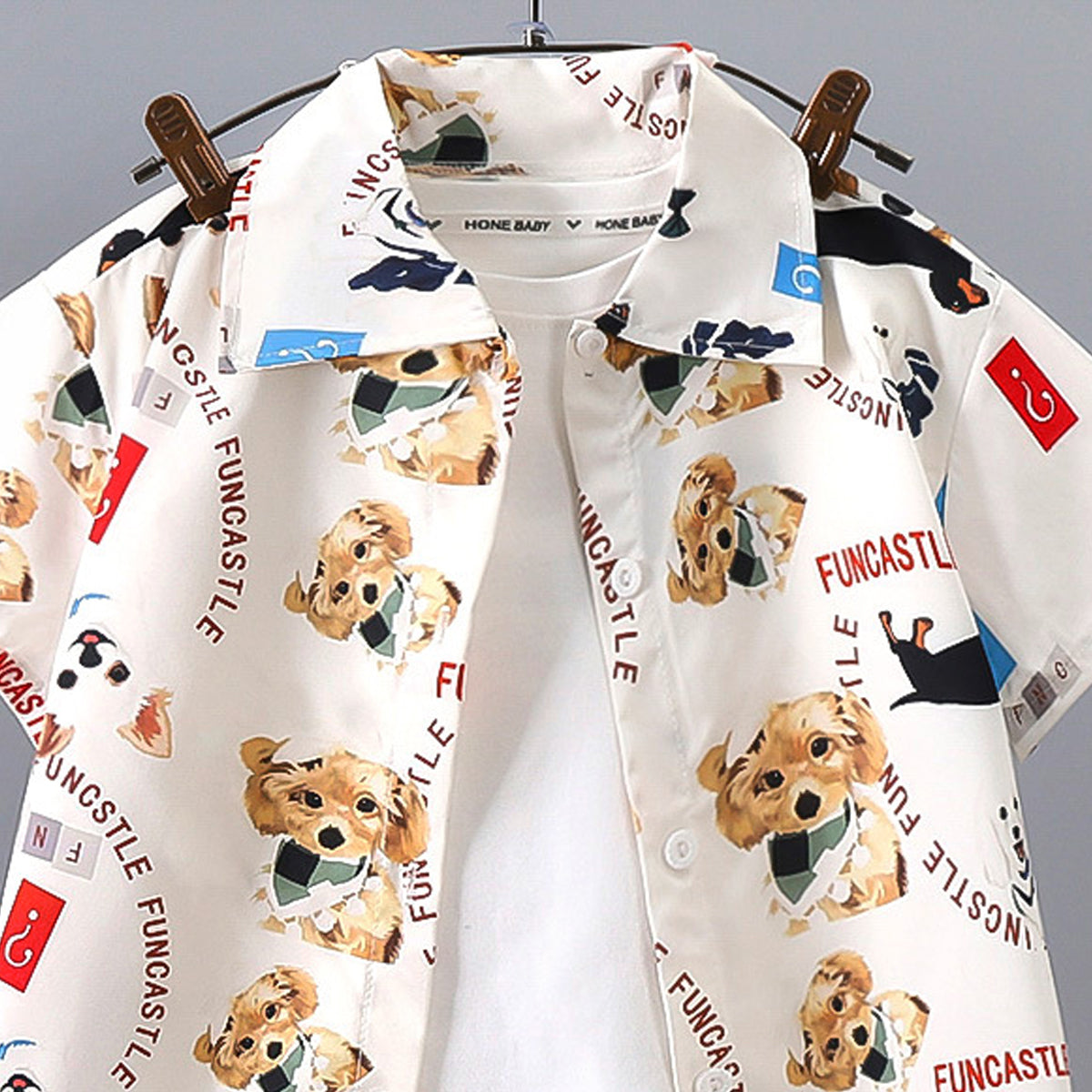 Boys Printed Short Sleeves Pure Cotton Shirt And T-shirt With Shorts