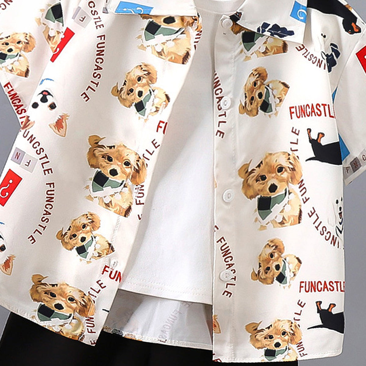Boys Printed Short Sleeves Pure Cotton Shirt And T-shirt With Shorts