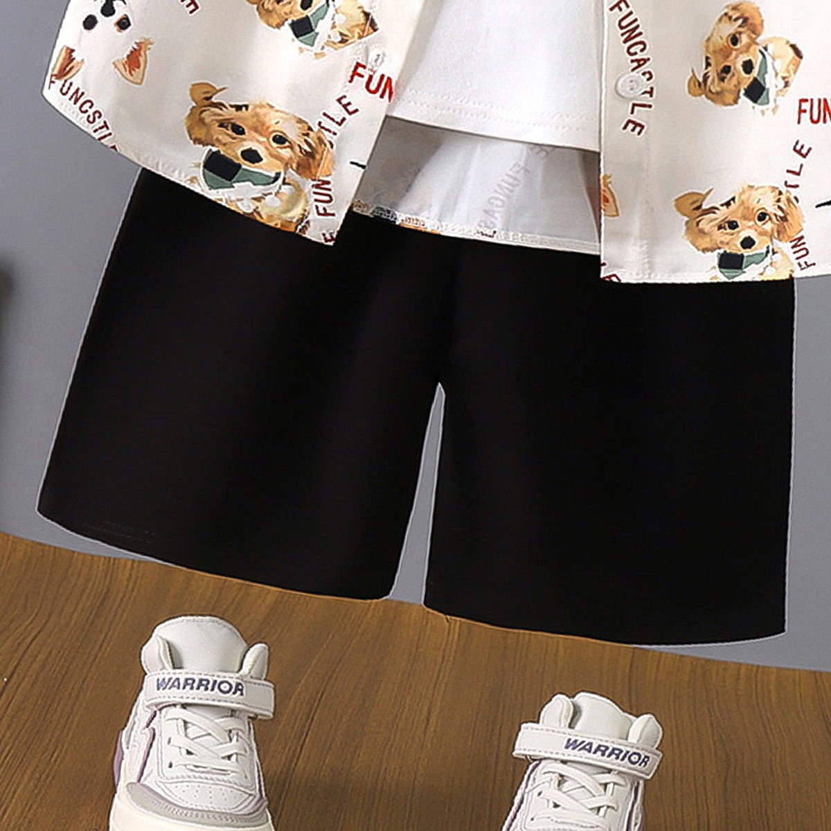 Boys Printed Short Sleeves Pure Cotton Shirt And T-shirt With Shorts