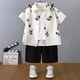 Boys Printed Pure Cotton Shirt and T-shirt With Shorts