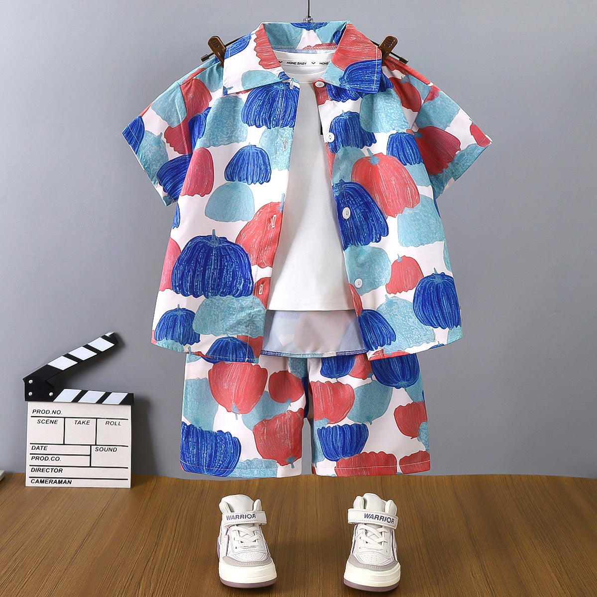 Boys Printed Short Sleeves Pure Cotton Shirt And T-shirt With Shorts