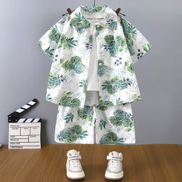 Boys Printed Short Sleeves Pure Cotton Shirt And T-shirt With Shorts