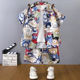 Boys Printed Pure Cotton Shirt And T-shirt With Shorts