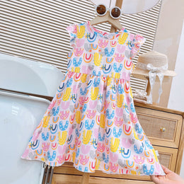 Girls Printed Flutter Sleeve Fit & Flare Midi Dress