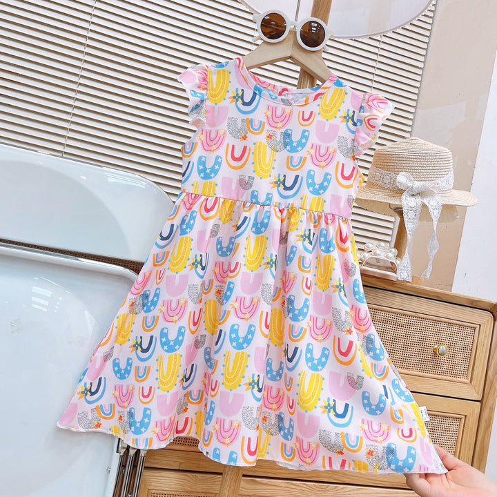 Girls Printed Flutter Sleeve Fit & Flare Midi Dress