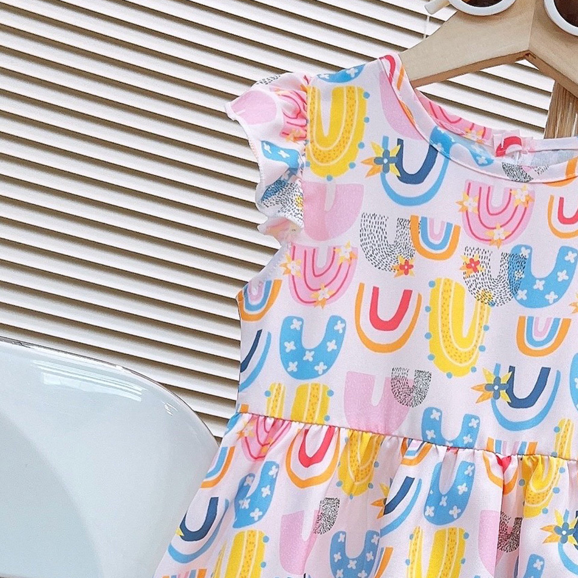 Girls Printed Flutter Sleeve Fit & Flare Midi Dress