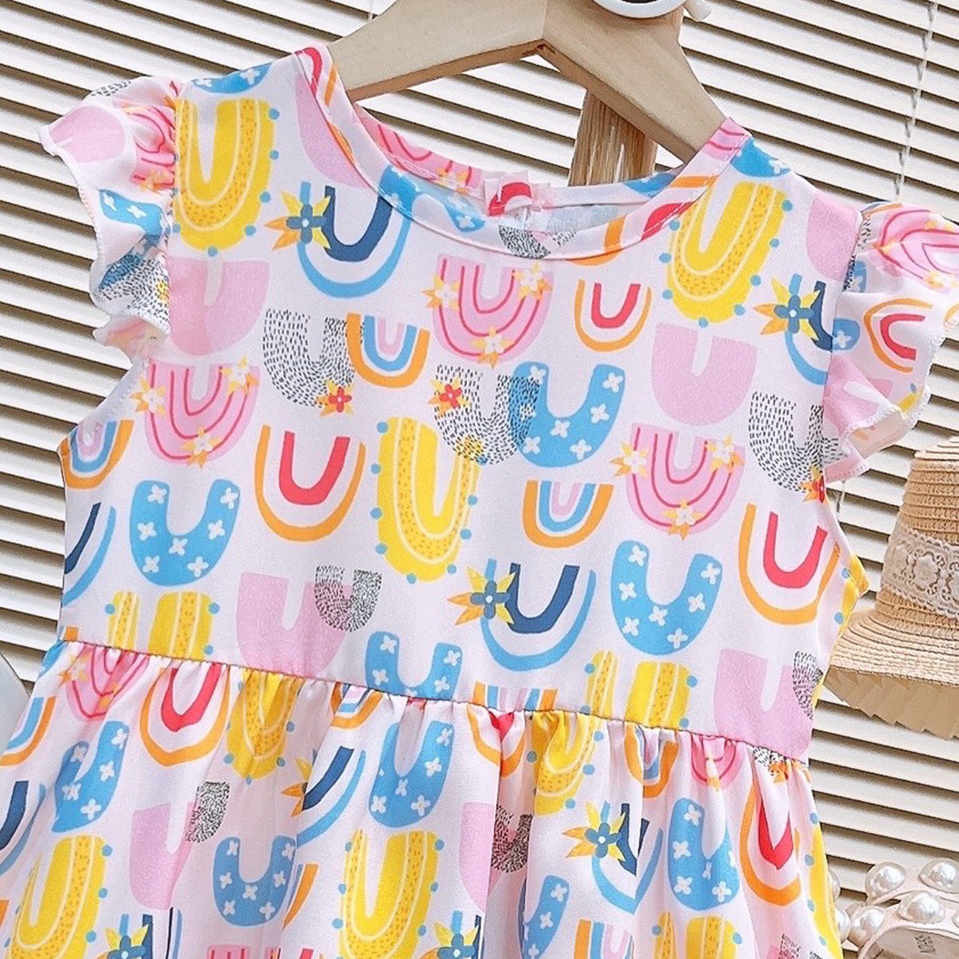 Girls Printed Flutter Sleeve Fit & Flare Midi Dress