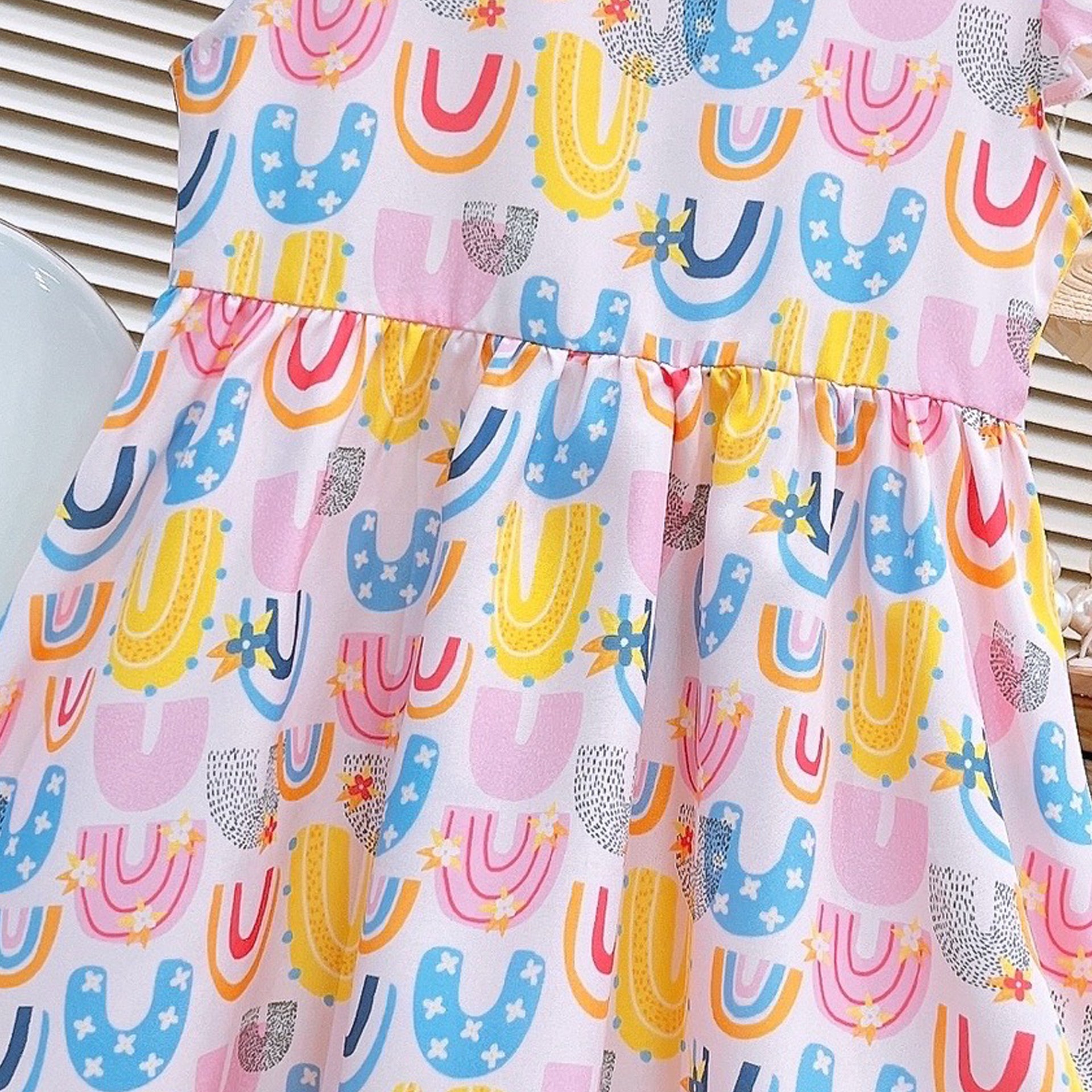 Girls Printed Flutter Sleeve Fit & Flare Midi Dress