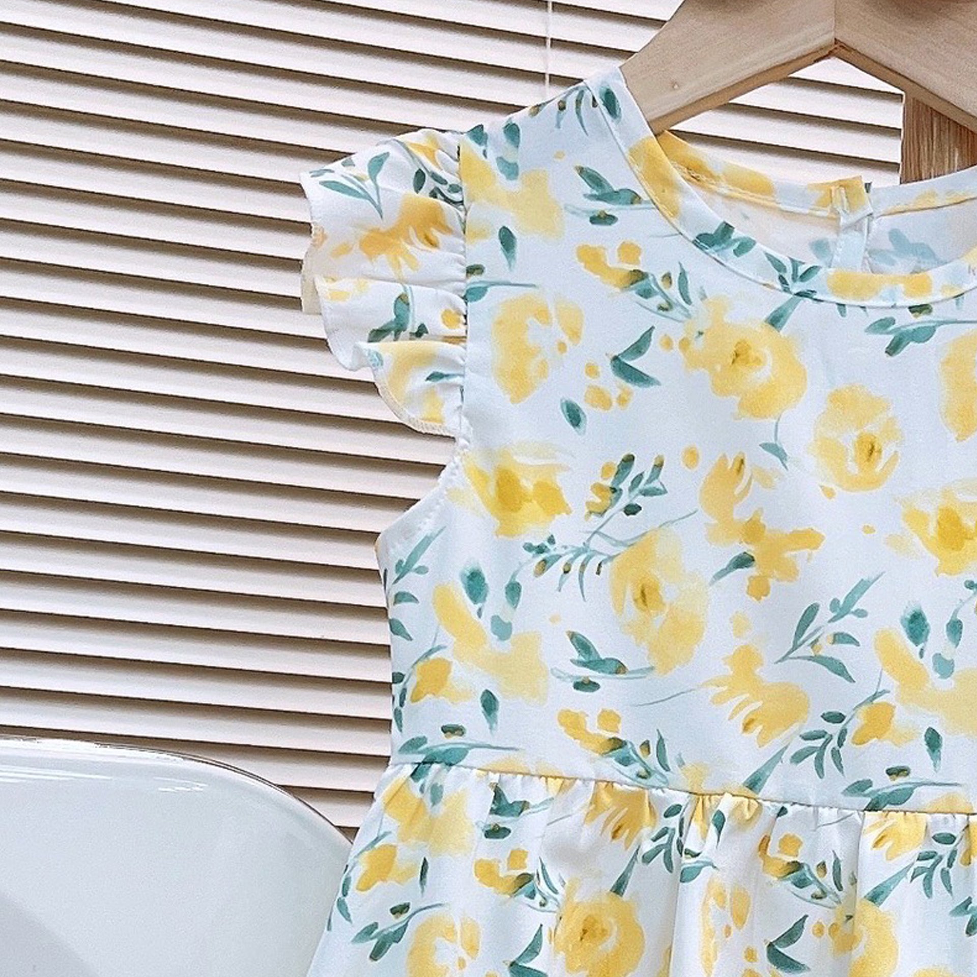 Girls Floral Print Flutter Sleeve Fit & Flare Midi Dress