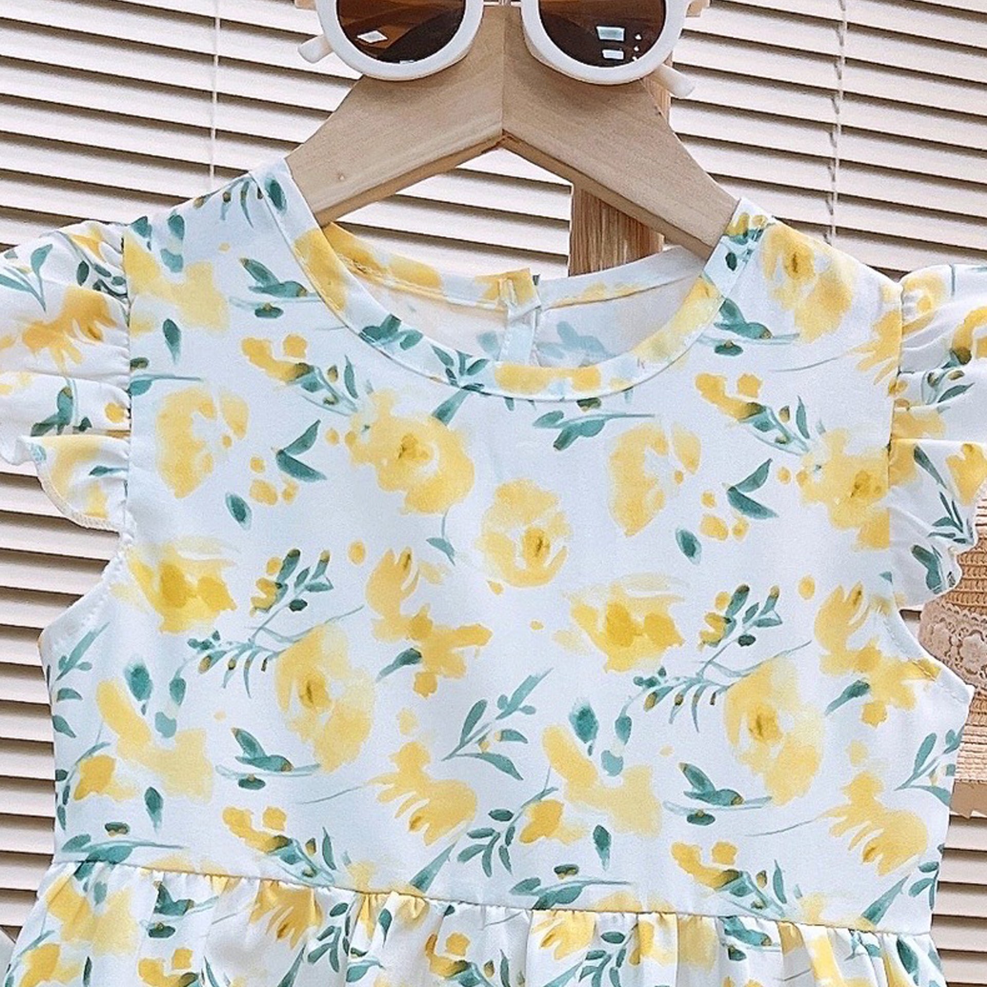 Girls Floral Print Flutter Sleeve Fit & Flare Midi Dress