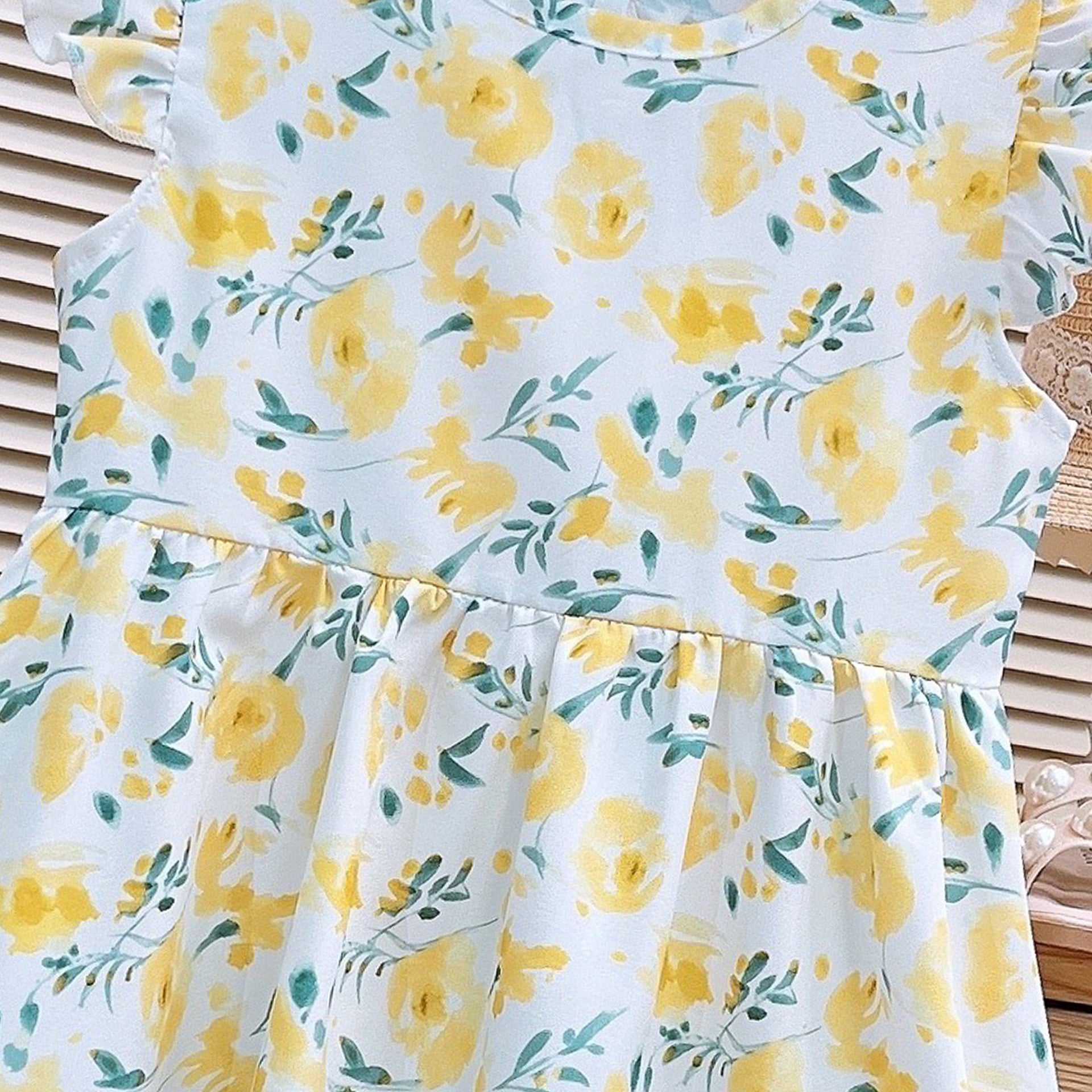 Girls Floral Print Flutter Sleeve Fit & Flare Midi Dress