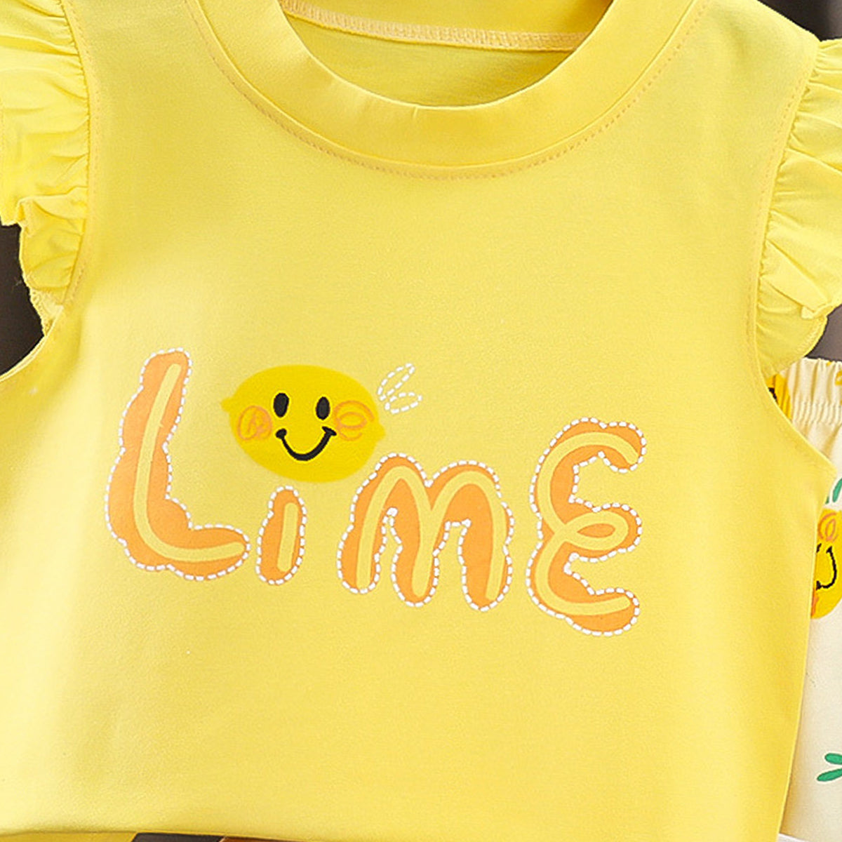 Girls Printed Pure Cotton T-shirt With Shorts