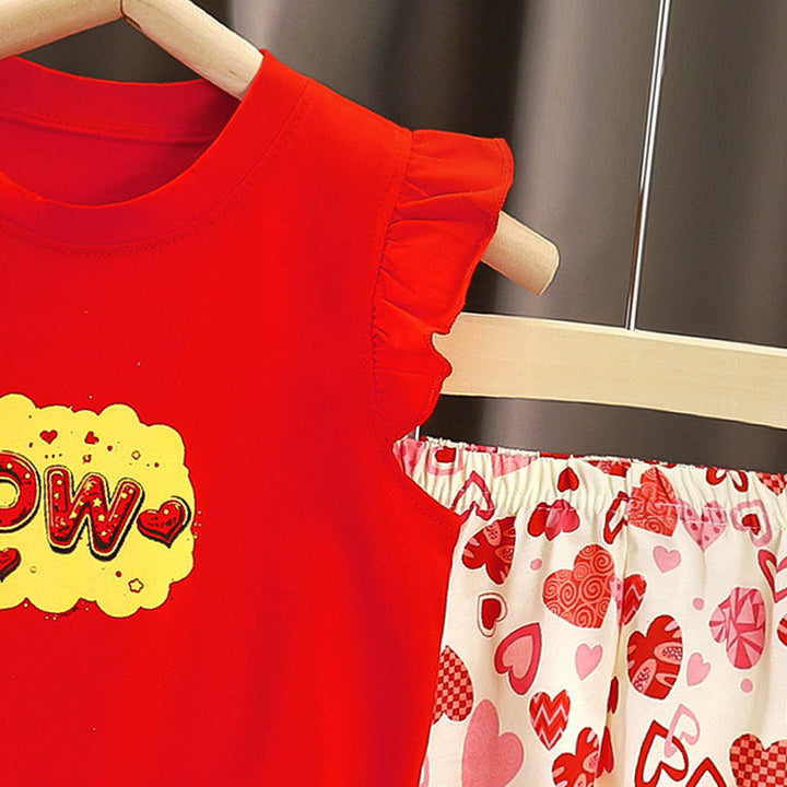 Girls Printed Short Sleeves Pure Cotton T-shirt With Shorts