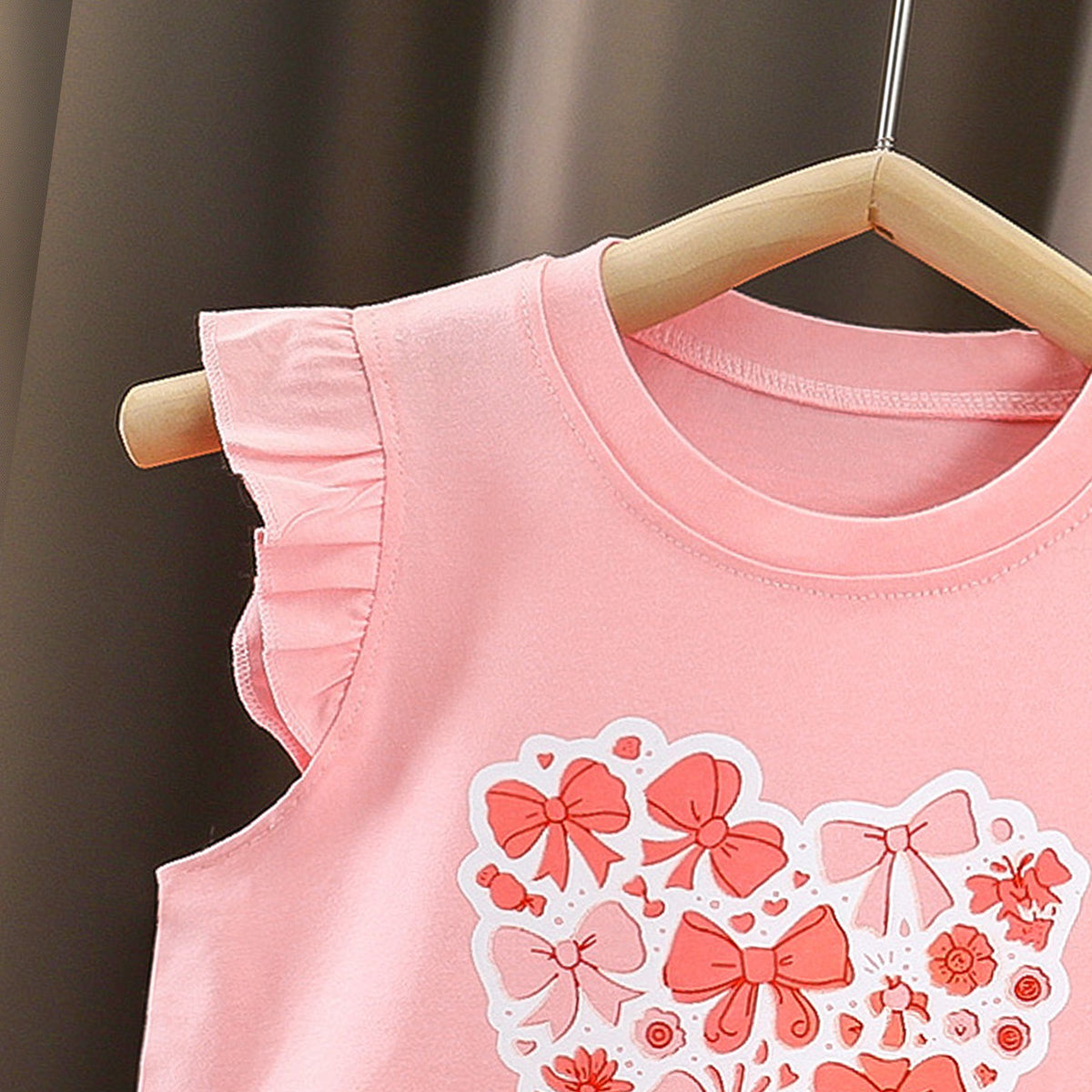 Girls Printed Short Sleeves Pure Cotton T-shirt With Shorts