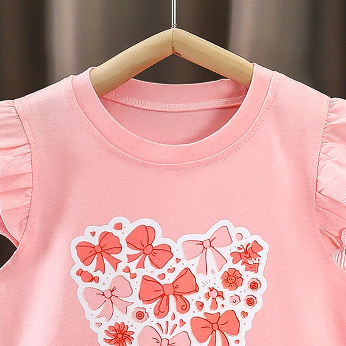 Girls Printed Short Sleeves Pure Cotton T-shirt With Shorts