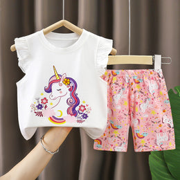 Girls Printed Short Sleeves Pure Cotton T-shirt With Shorts
