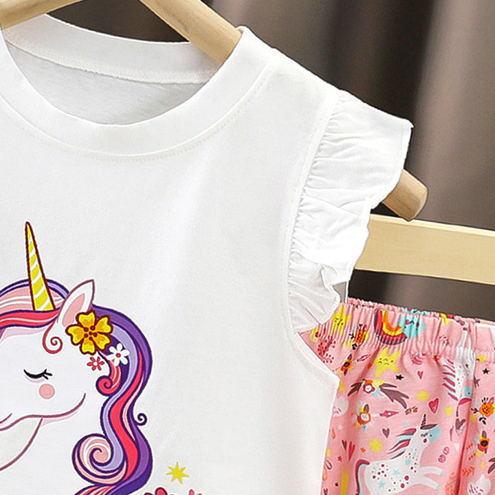 Girls Printed Short Sleeves Pure Cotton T-shirt With Shorts