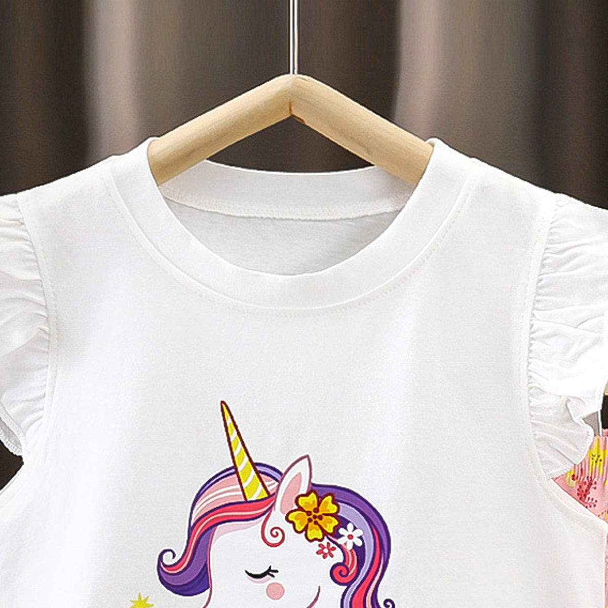 Girls Printed Short Sleeves Pure Cotton T-shirt With Shorts