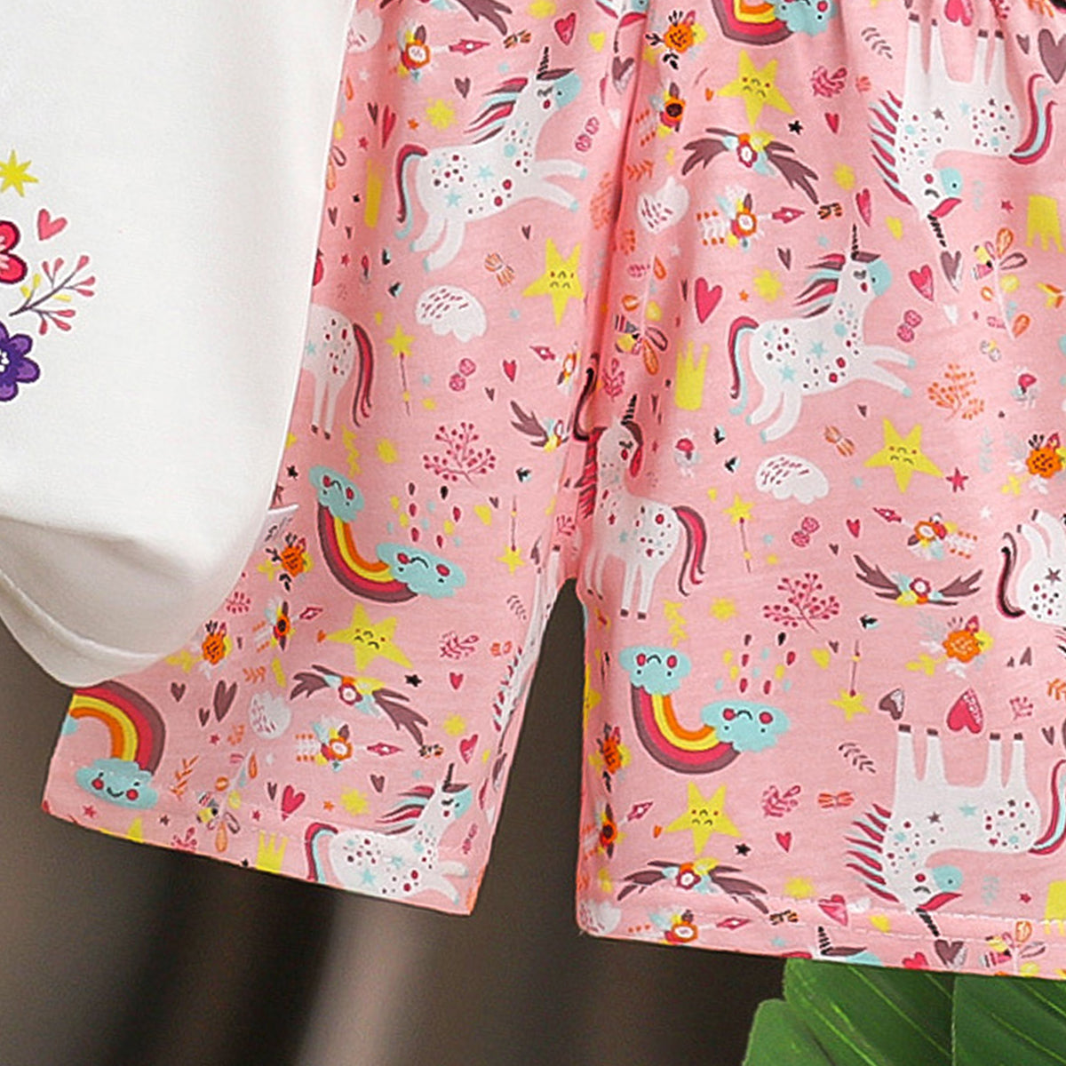 Girls Printed Short Sleeves Pure Cotton T-shirt With Shorts