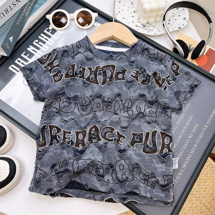 Boys Typography Printed Round Neck Regular Fit T-shirt