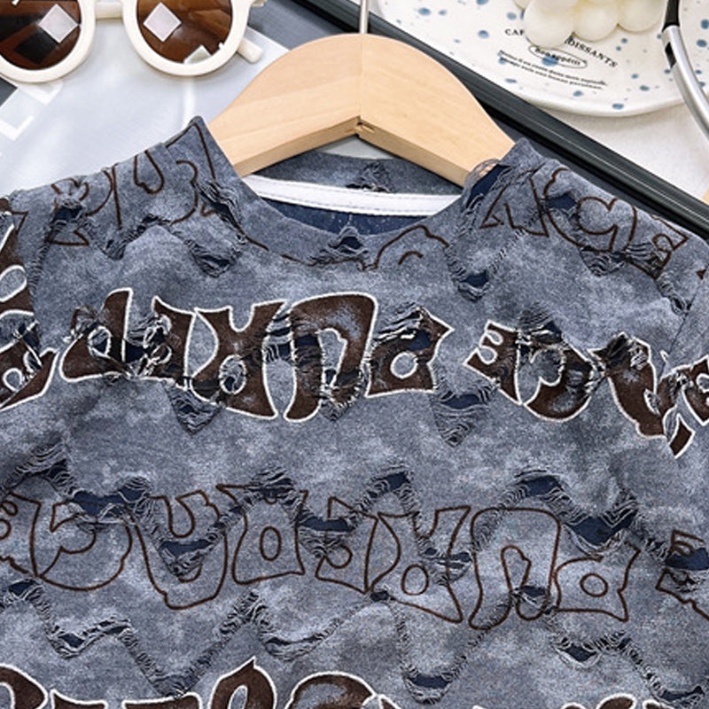 Boys Typography Printed Round Neck Regular Fit T-shirt