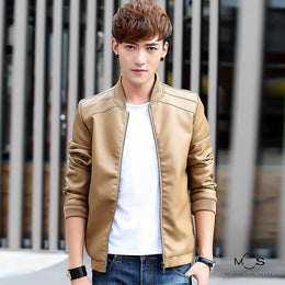 Men Mandarin Collar Full Sleeves Insulator Outdoor Leather Jacket