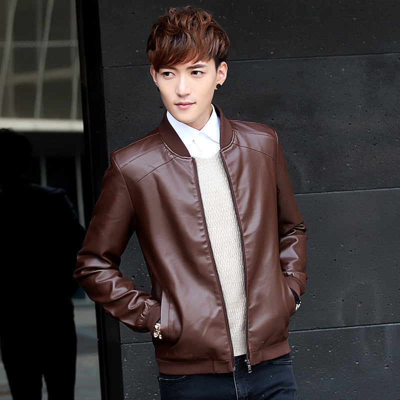 Men Mandarin Collar Insulator Leather Jacket