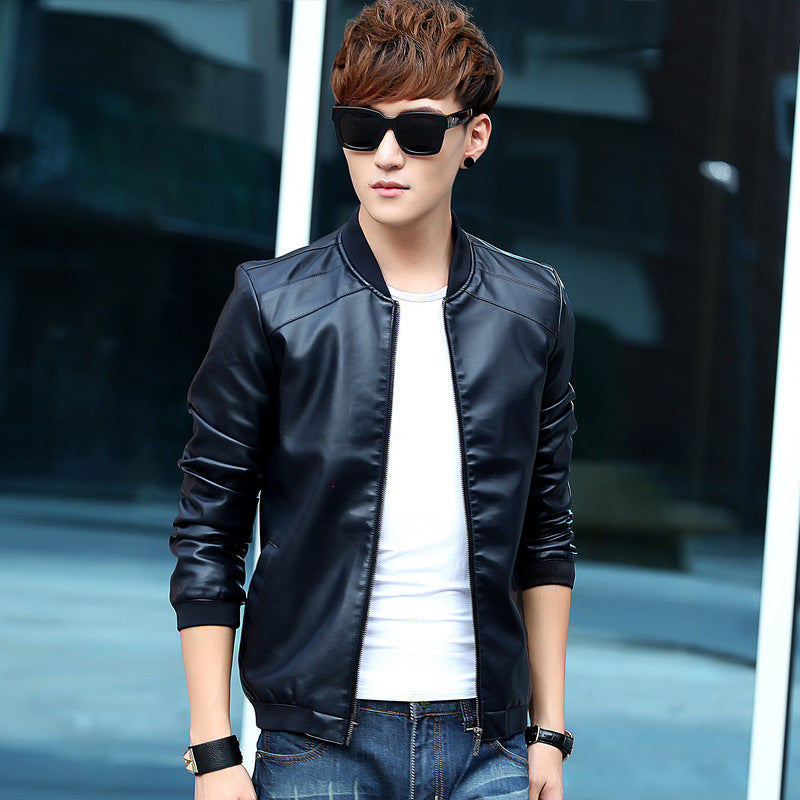 Men Mandarin Collar Insulator Leather Jacket