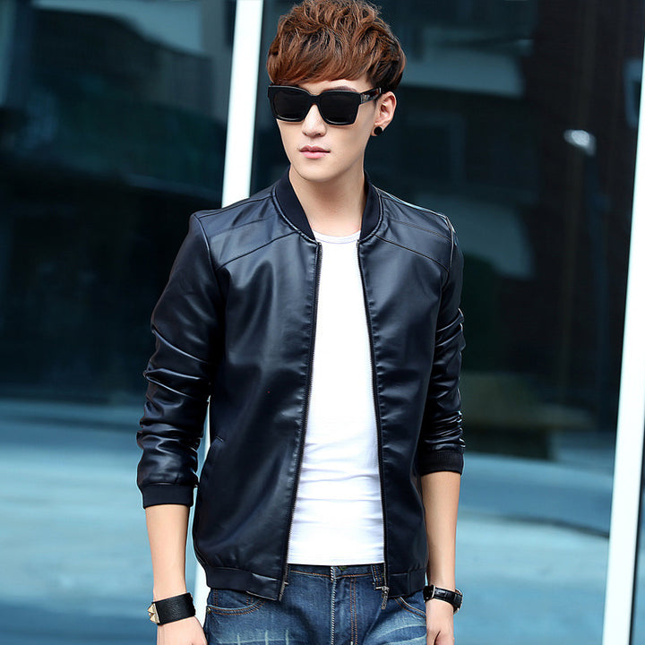 Men Mandarin Collar Insulator Leather Jacket