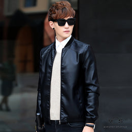 Men Mandarin Collar Insulator Leather Jacket