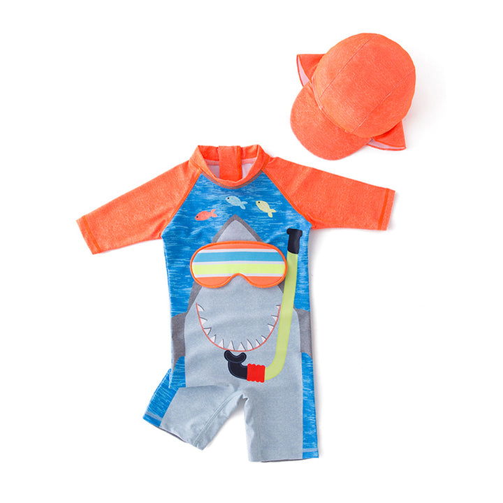 Orange & Grey Boys Printed Legsuit With Cap