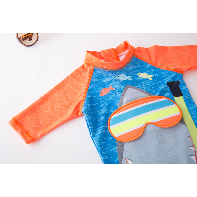 Orange & Grey Boys Printed Legsuit With Cap