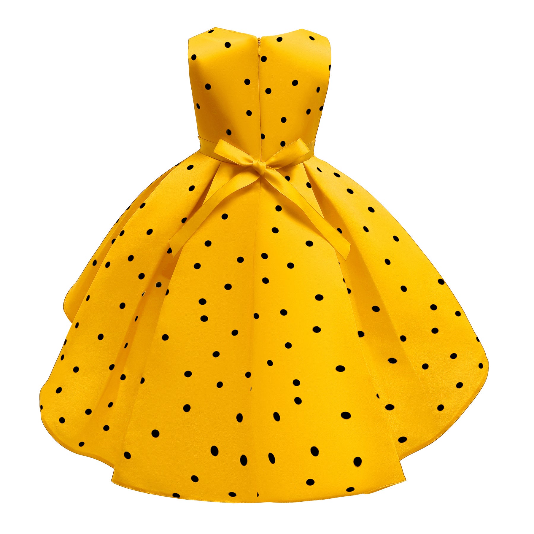 Girls Yellow Polka Dot Printed Layered Fit & Flare Dress