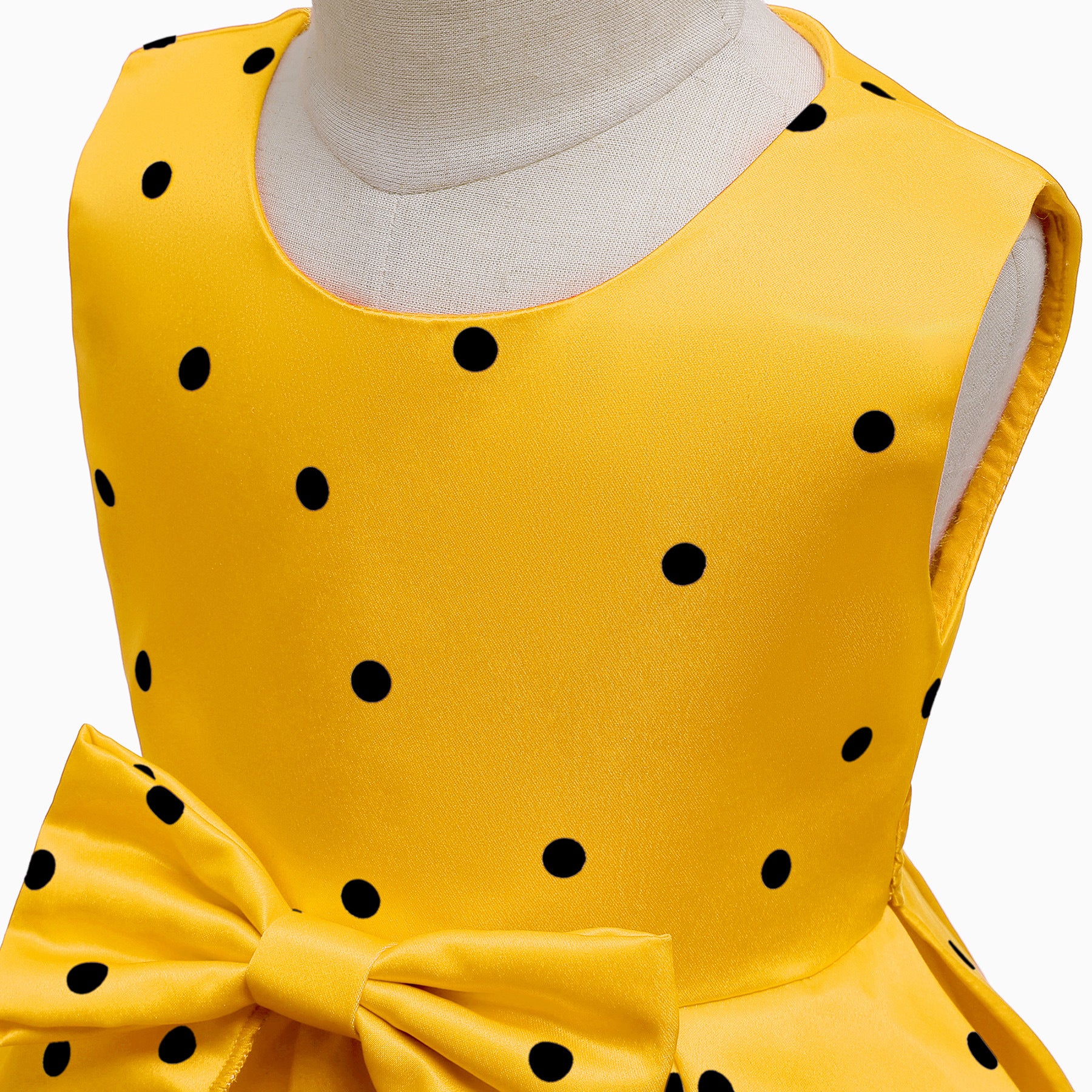 Girls Yellow Polka Dot Printed Layered Fit & Flare Dress