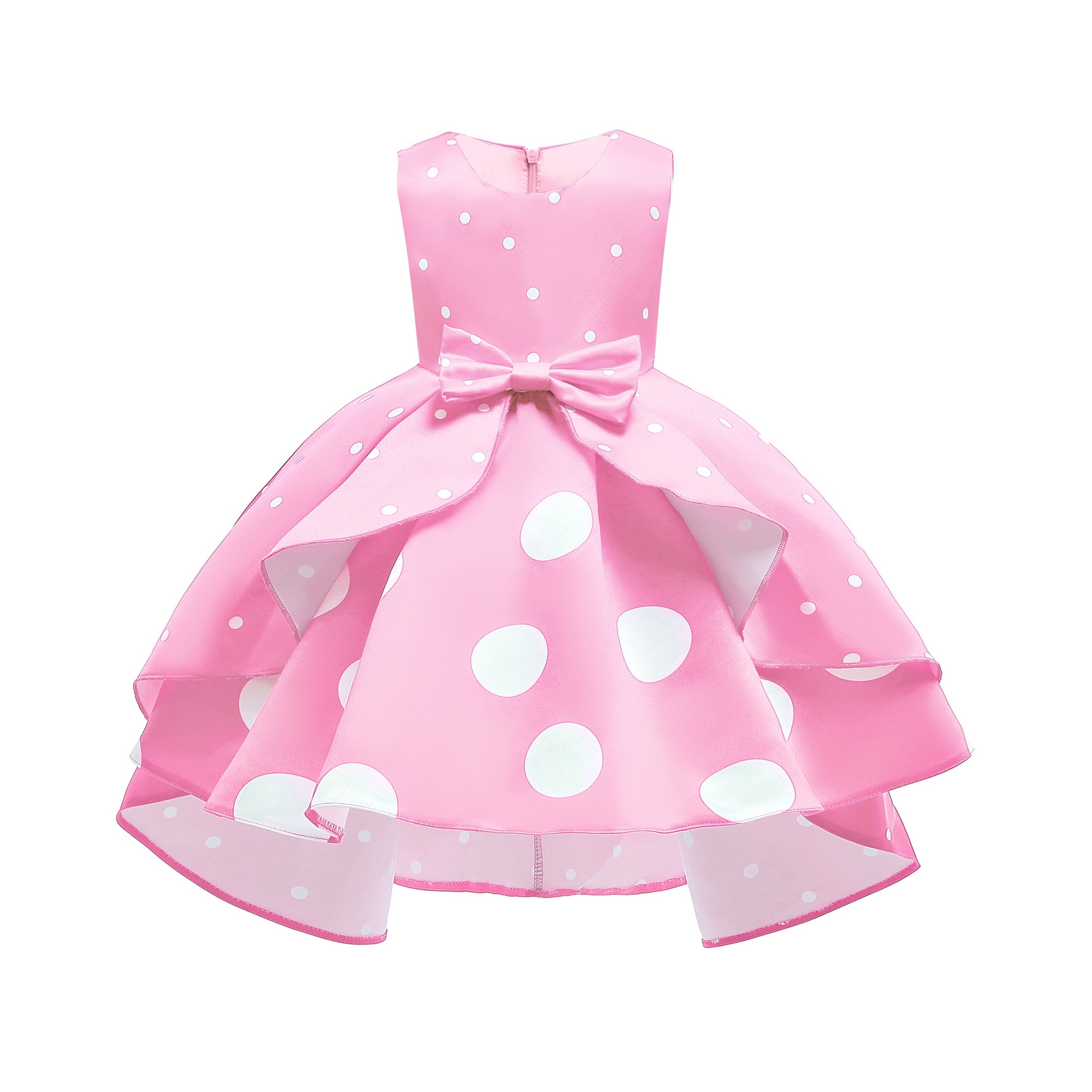 Pink Polka Dot Printed Flared Layered Fit & Flare Dress