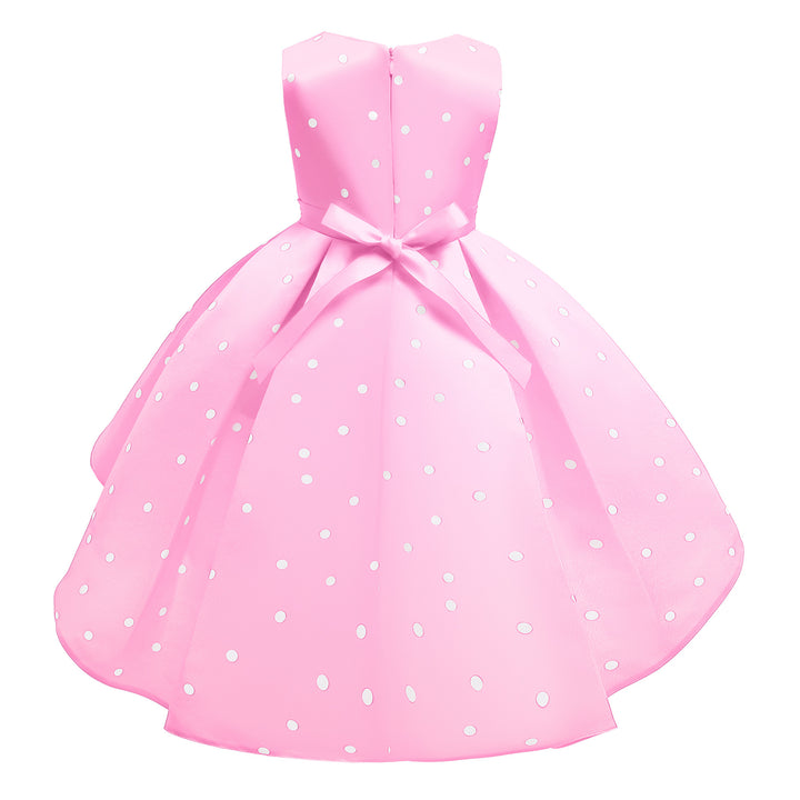Pink Polka Dot Printed Flared Layered Fit & Flare Dress