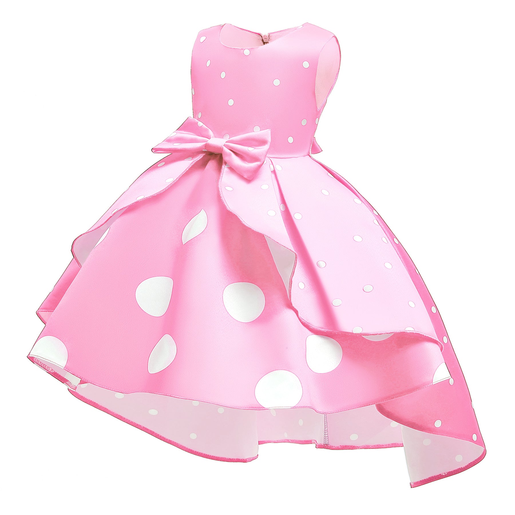 Pink Polka Dot Printed Flared Layered Fit & Flare Dress