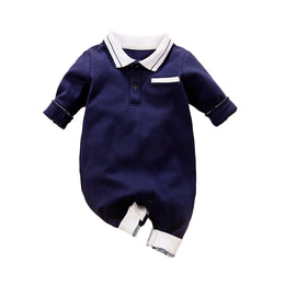 Blue Infant Boys Shirt Collar Cotton Rompers