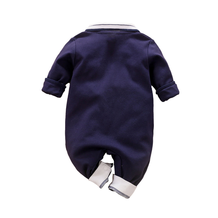 Blue Infant Boys Shirt Collar Cotton Rompers