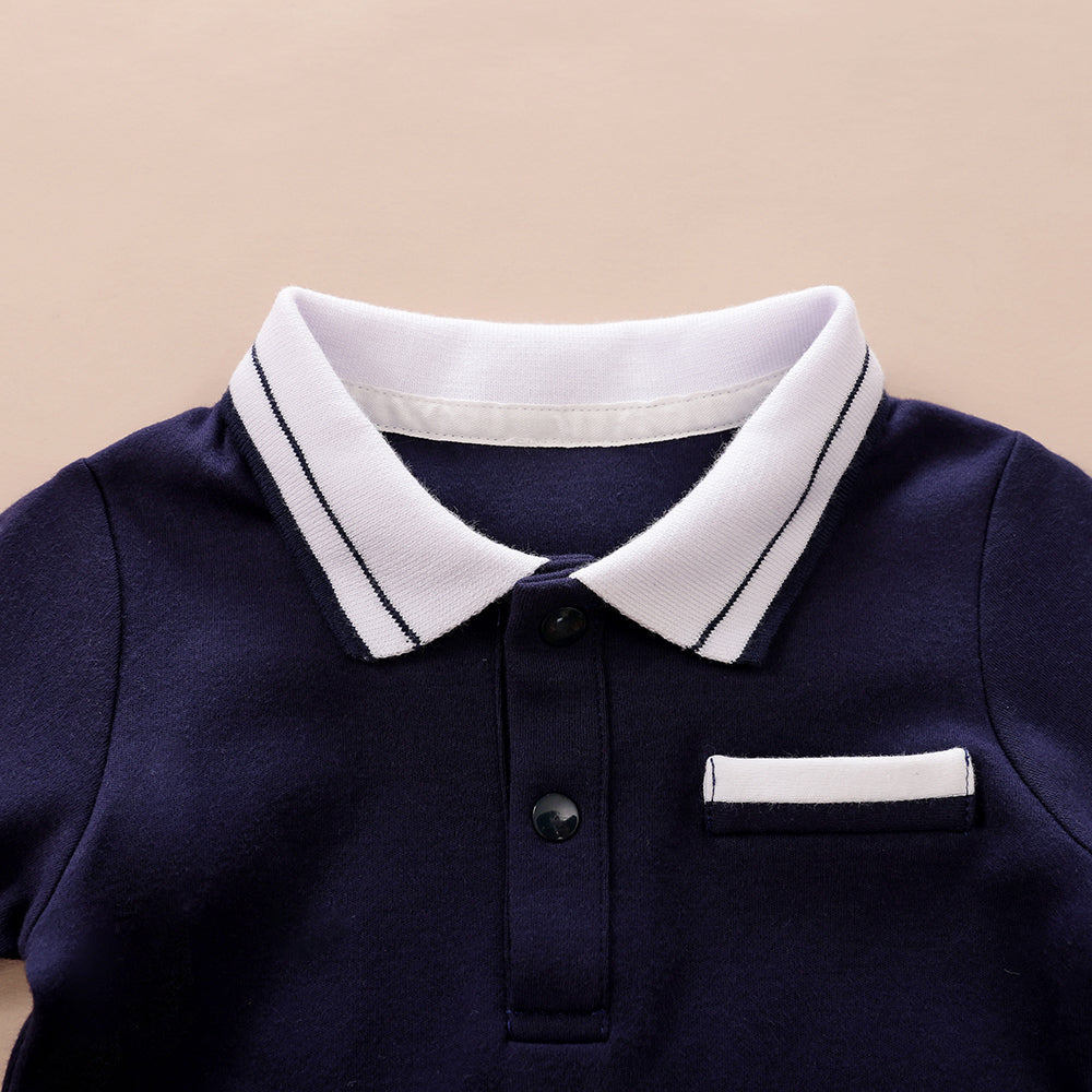 Blue Infant Boys Shirt Collar Cotton Rompers